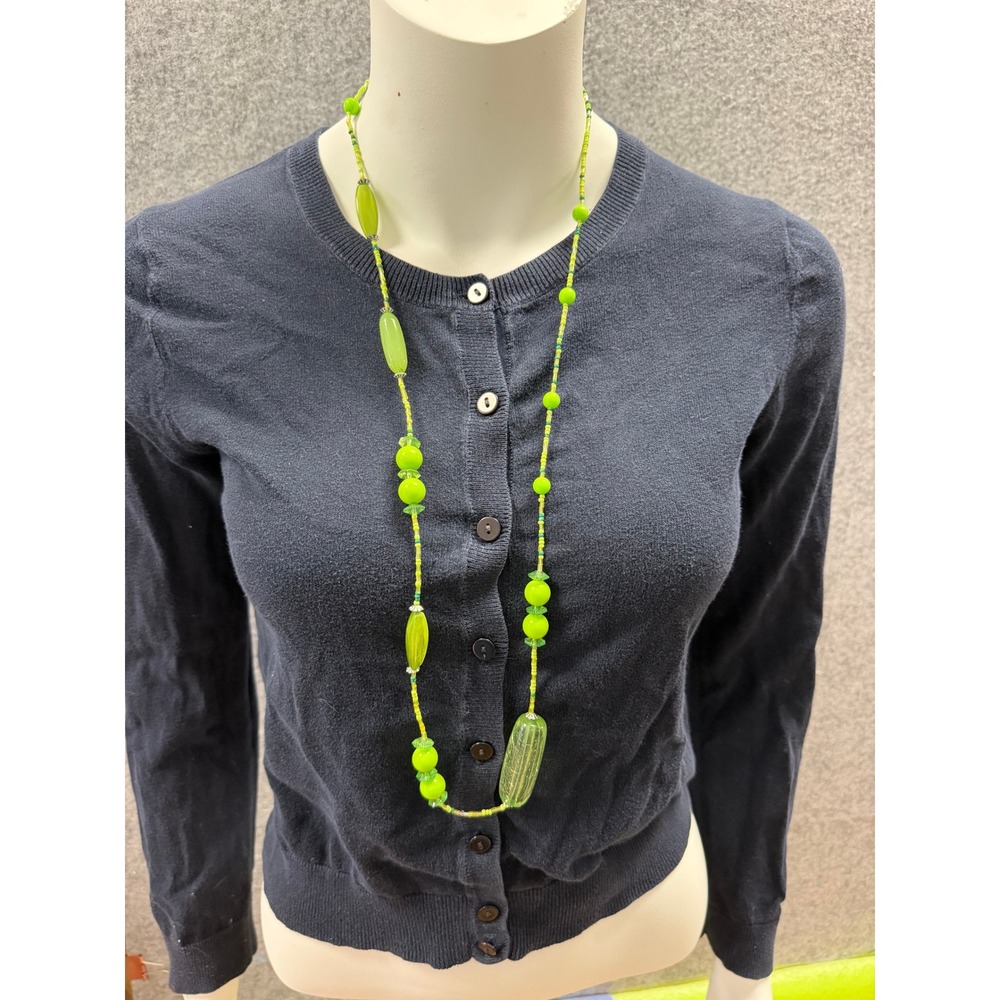 Lime Green Beaded Long Necklace Neon‎ Multi Shape Acrylic Glass Style Boho